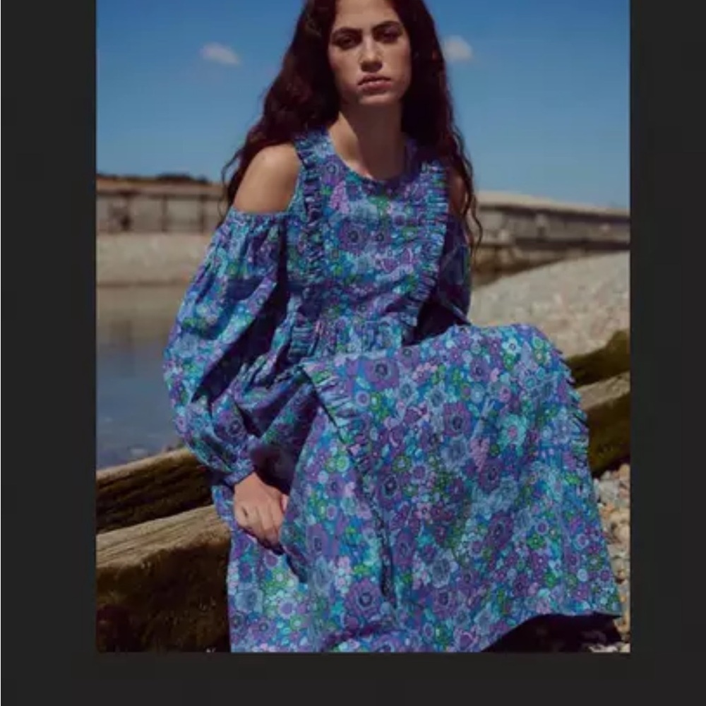 Anthropologie Damson Madder Floral Maxi Dress - blue and Green